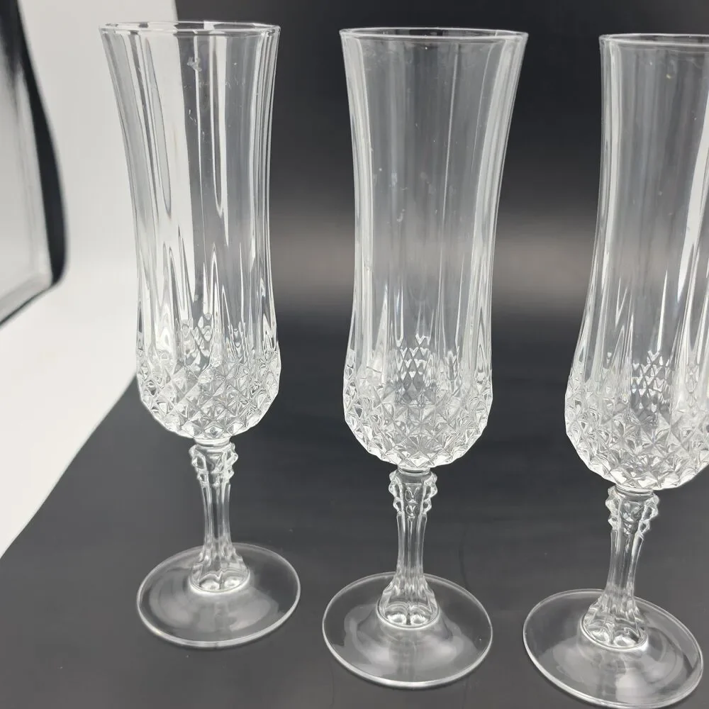 Vintage Set of 4 Cut Crystal Champagne Flutes 8